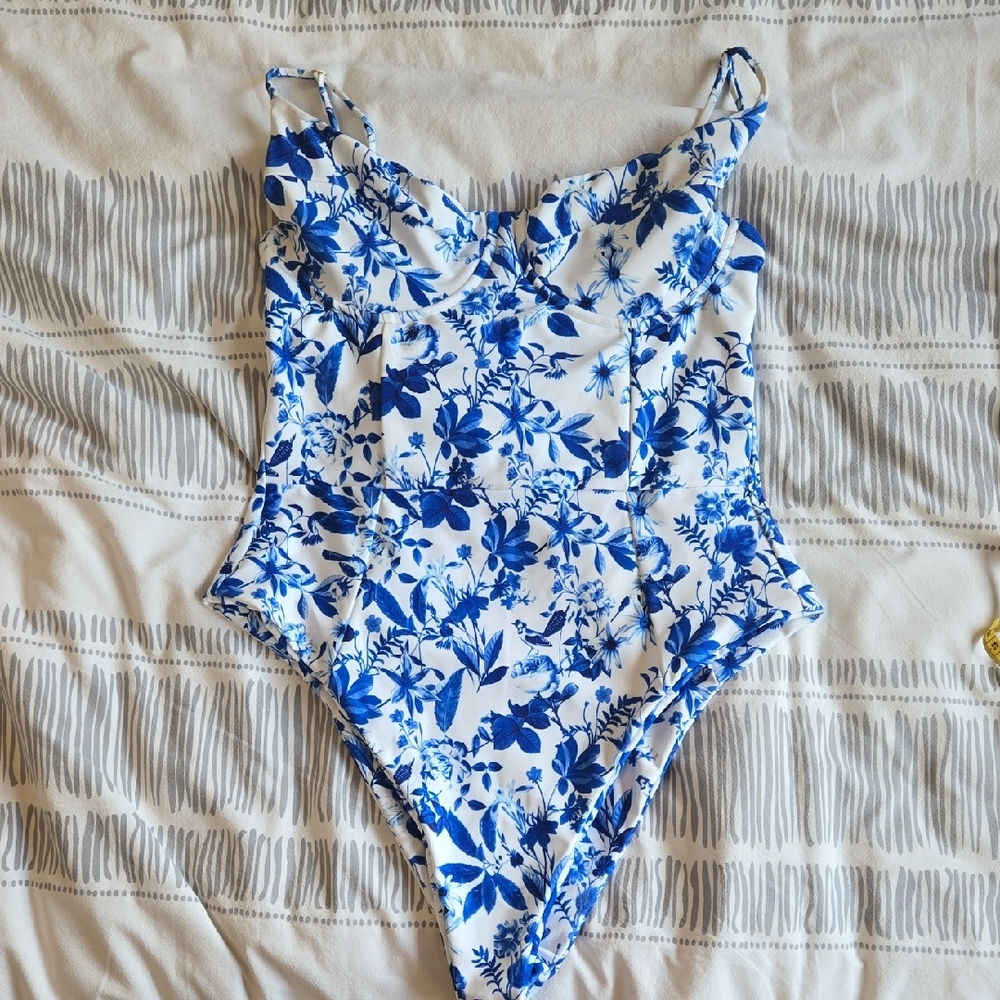 Skatie Blue and White Floral One Piece Swimsuit